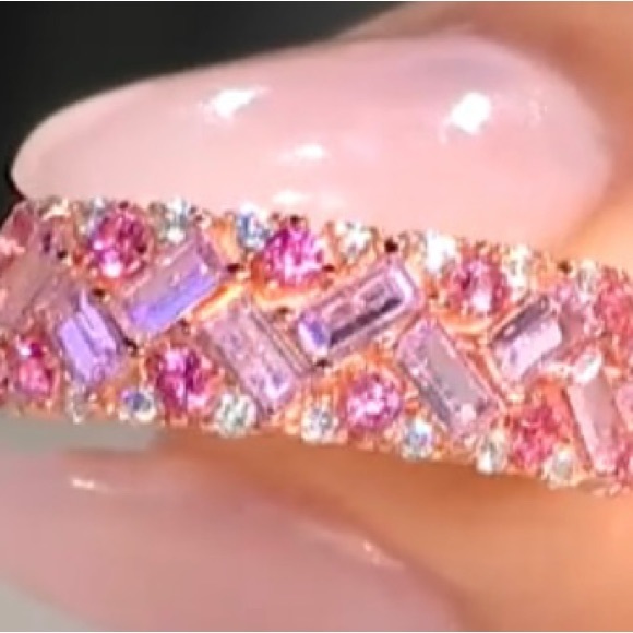 2.72CTs Pink Sapphires, Pink & White Lab Diamonds 18K Rose Gold Over Silver Ring - Picture 8 of 9
